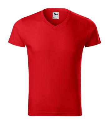MALFINI Pánske tričko Slim Fit V-neck - Červená | M