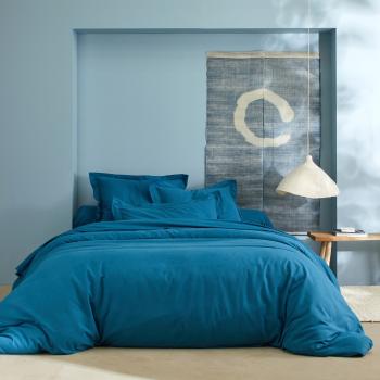 Blancheporte Jednofarebná flanelová posteľná bielizeň zn. Colombine pávie modrá obliečka na vank. 63x63cm