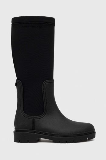 Vysoké čižmy Tommy Hilfiger Rain Boot Long Shaft dámske, čierna farba, na plochom podpätku,