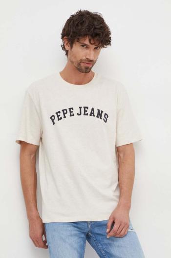 Bavlnené tričko Pepe Jeans CHENDLER pánske, béžová farba, s potlačou, PM509224