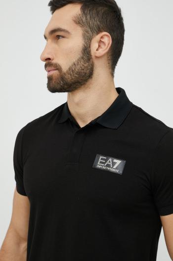 Bavlnené polo tričko EA7 Emporio Armani čierna farba, s nášivkou