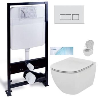 PRIM - predstenový inštalačný systém s chrómovým mat tlačidlom 20/0040 + WC Ideal Standard Tesi so sedadlom SoftClose, AquaBlade PRIM_20/0026 40 TE1