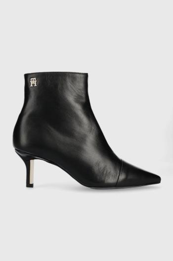 Kožené členkové topánky Tommy Hilfiger FW0FW06837 POINTY HEEL BOOT dámske, čierna farba, na vysokom podpätku