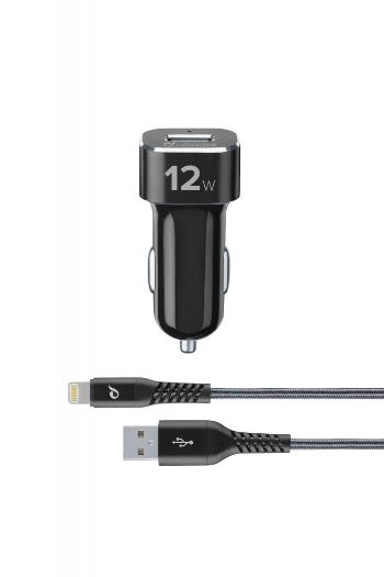 Set USB autonabíječky a odolného Lightning kabelu Cellularline Tetra Force 12W, MFI certifikace, černá