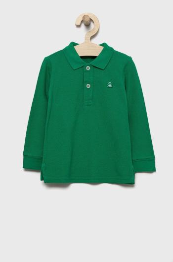 Detská bavlnená košeľa s dlhým rukávom United Colors of Benetton zelená farba, jednofarebný