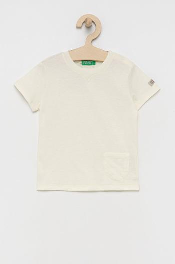 Detské bavlnené tričko United Colors of Benetton béžová farba, jednofarebné