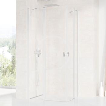 RAVAK - Chrome Rohový sprchovací kút štvordielny CRV2-120, 1180 mm – 1200 mm – farba satin, sklo transparent 1QVG0U00Z1