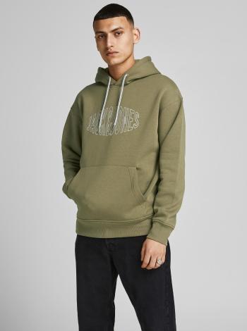 Kaki mikina s kapucou Jack & Jones World Sweat