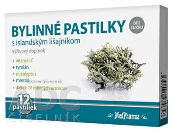 MedPharma BYLINNÉ PASTILKY Bez cukru s islandským lišajníkom, 1x12 ks