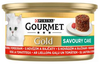 GOURMET GOLD Savoury Cake s hovädzím a rajčinou konzervy pre mačky 12x85g