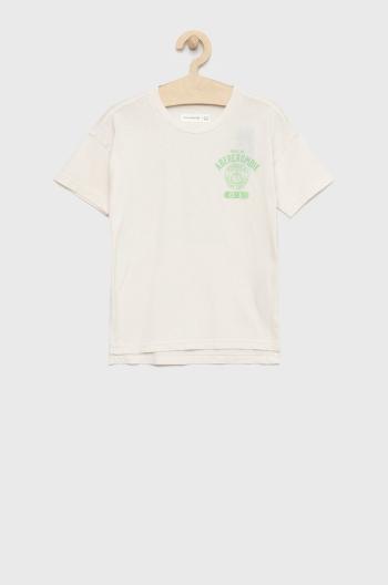 Detské bavlnené tričko Abercrombie & Fitch béžová farba, s potlačou