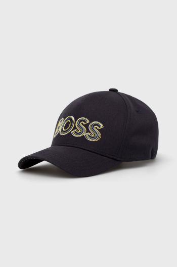 Bavlnená čiapka BOSS Boss Athleisure tmavomodrá farba, s potlačou