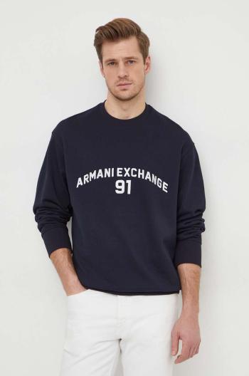 Bavlnená mikina Armani Exchange pánska, tmavomodrá farba, s nášivkou, 3DZMLK ZJ4XZ