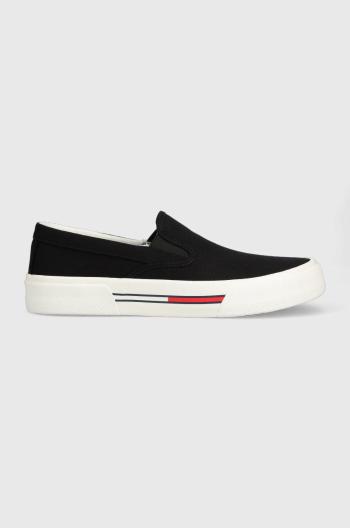 Tenisky Tommy Jeans SLIP ON CANVAS COLOR pánske, čierna farba, EM0EM01156