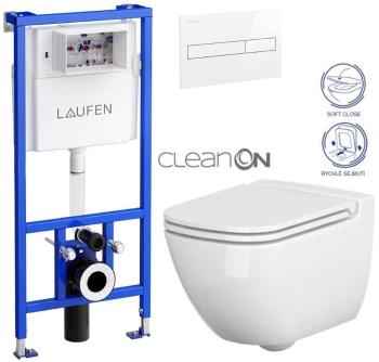 LAUFEN Rámový podomietkový modul CW1 SET s bielym tlačidlom + WC CERSANIT CLEANON CASPIA + SEDADLO H8946600000001BI CP1