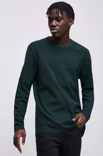 Bavlnené tričko s dlhým rukávom Medicine zelená farba, jednofarebné