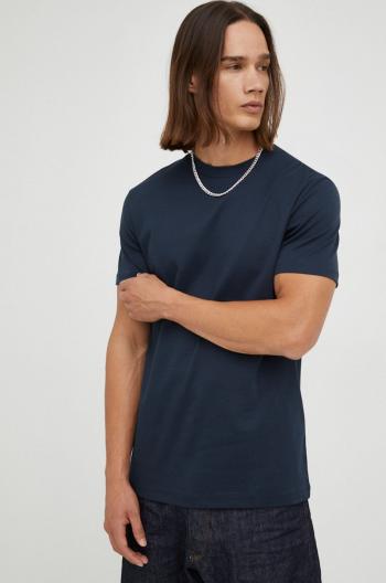Bavlnené tričko Bruuns Bazaar tmavomodrá farba, jednofarebné