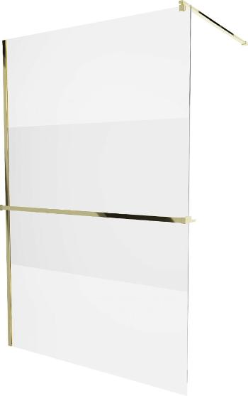 MEXEN/S - KIOTO Sprchová zástena WALK-IN s poličkou a držiakom uterákov 100 x 200 cm, transparent 8 mm, zlatá 800-100-121-50-35