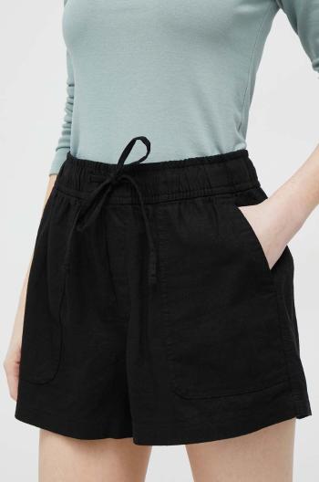 Ľanové šortky GAP čierna farba, jednofarebné, vysoký pás