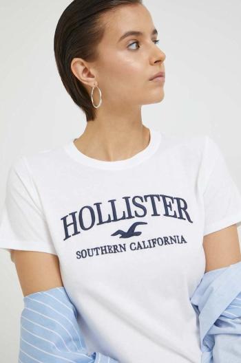 Bavlnené tričko Hollister Co. biela farba
