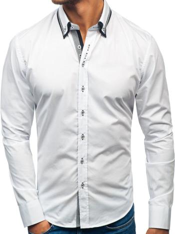 Biela pánska elegantá košeľa s dlhými rukávmi BOLF 3704-1