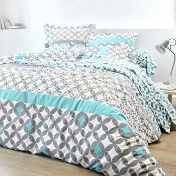 Blancheporte Bavlnená posteľná bielizeň Marlow s geometrickým vzorom, zn. Colombine, bavlna blankytná modrá/sivá obliečka na prikr. 200x200cm