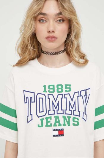 Bavlnené tričko Tommy Jeans béžová farba