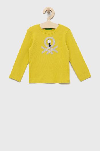 Detská bavlnená košeľa s dlhým rukávom United Colors of Benetton zelená farba,