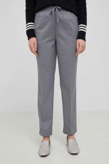 Nohavice Tommy Hilfiger dámske, šedá farba, cigaretový strih, vysoký pás