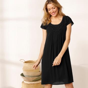 Blancheporte Šaty s macramé z jednofarebného krepónu čierna 50