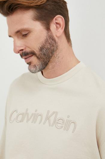 Mikina Calvin Klein pánska, béžová farba, s nášivkou