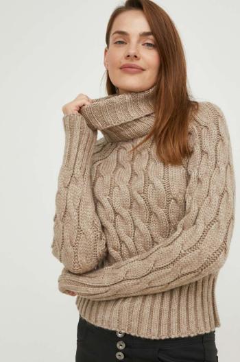 Vlnený sveter Answear Lab dámsky, béžová farba, s rolákom