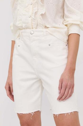 Rifľové krátke nohavice Twinset dámske, biela farba, jednofarebné, vysoký pás