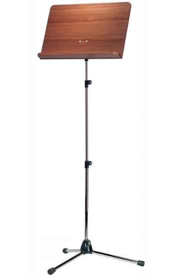 K&M 118/4 Orchestra music stand chrome stand, walnut wooden desk