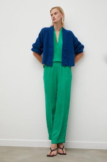 Nohavice Birgitte Herskind dámske, zelená farba, široké, vysoký pás