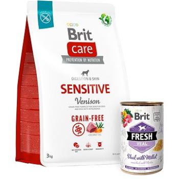 Brit Care Dog Grain-free so zverinou Sensitive 3 kg + Brit Fresh Veal with millet 400 g (KRMP1272bun)