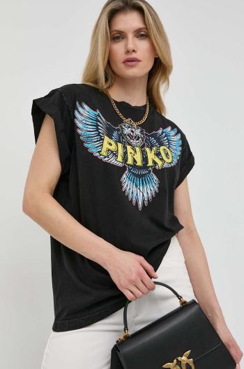 Bavlnené tričko Pinko čierna farba