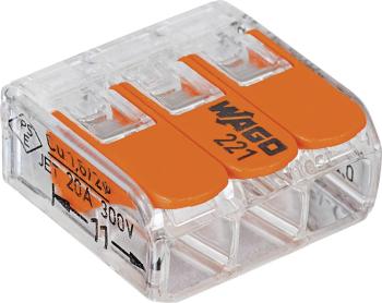 káblová svorka WAGO 221-413-50 Pre kábel s rozmerom 0.14-4 mm², pólov 3, 50 ks, priehľadná, oranžová