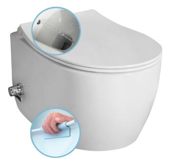 ISVEA - SENTIMENTI závesná WC misa Rimless, integrovaný ventil a bidetová spŕška 36x51 cm, biela 10ARS1010