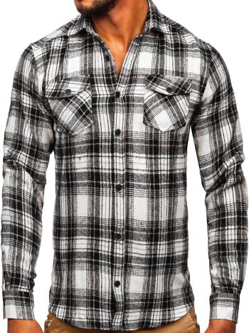 Čierno-biela pánska flanelová košeľa s dlhými rukávmi Bolf 20731-2