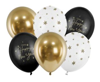 PartyDeco Sada latexových balónov Silvester - Happy New Year 6 ks