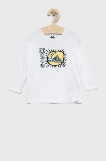Detská bavlnená košeľa s dlhým rukávom Quiksilver biela farba, s potlačou