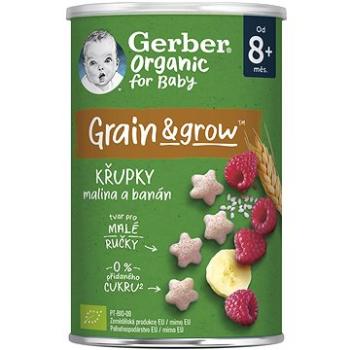 GERBER Organic chrumky s malinami a banánom 5× 35 g (8445290301444)