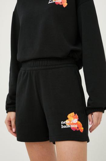 Šortky New Balance dámske, čierna farba, s potlačou, vysoký pás