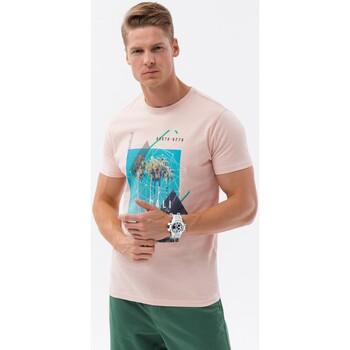 Ombre  Tričká s krátkym rukávom Pánske bavlnené tričko s potlačou - ružové V2 S1738  viacfarebny