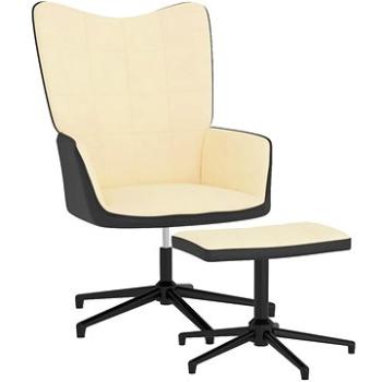 Relaxačné kreslo so stoličkou krémovo biele zamat a PVC, 327851
