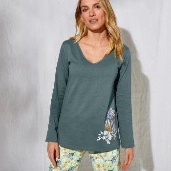 Blancheporte Pyžamové tričko s dlhými rukávmi a stredovou potlačou "okvetných lístkov" šalviová 46/48