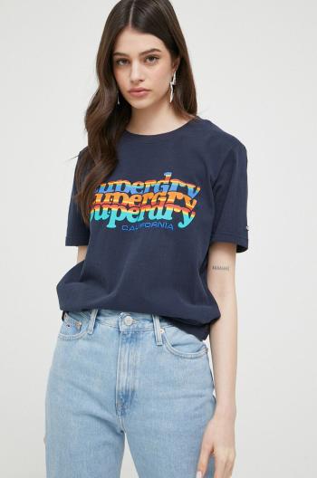 Bavlnené tričko Superdry tmavomodrá farba