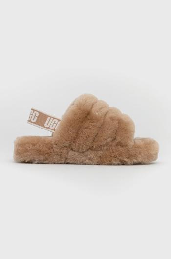 Detské vlnené papuče UGG Fluff Yeah Slide hnedá farba