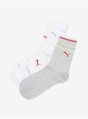 Sada dvoch párov dievčenských ponožiek v šedej a bielej farbe Puma Logo Aop Sock